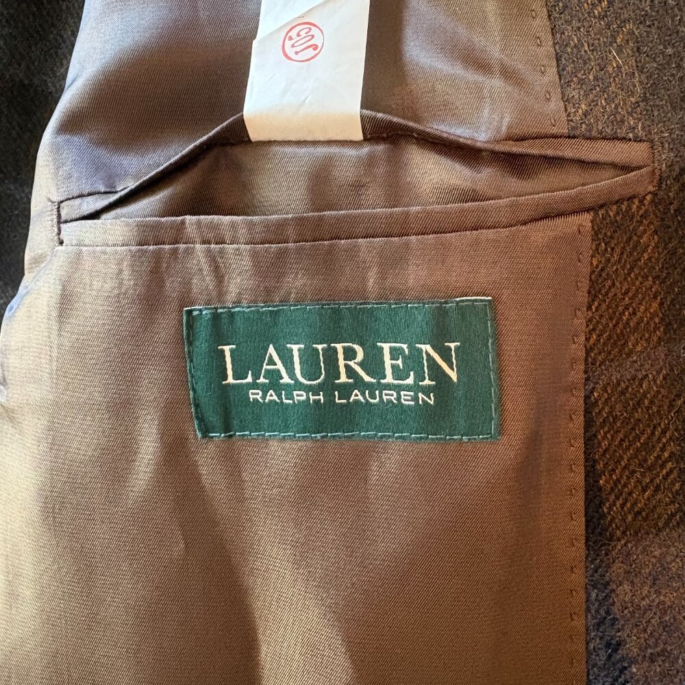 Lauren Ralph Lauren Brown Plaid 100% Wool Sport Coat Pockets Size 44L Old Money - Picture 7 of 10
